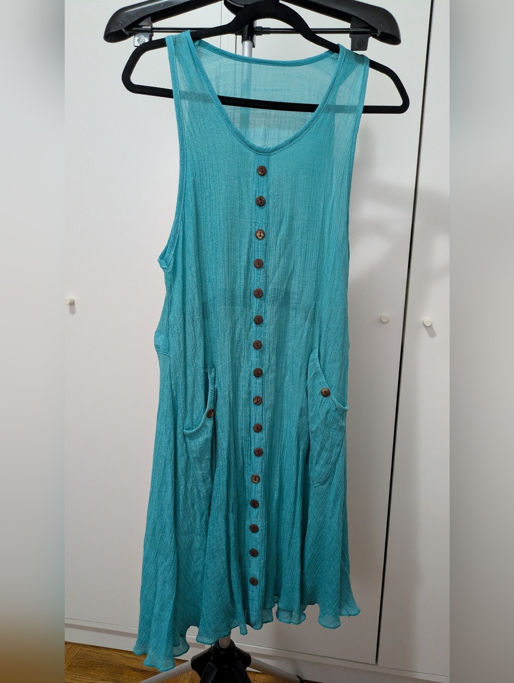 Sleeveless Button-Front Teal Midi Dress